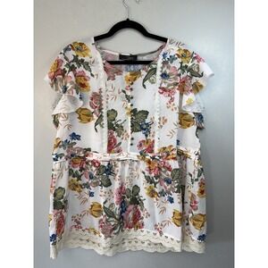 NWT Suzanne Betro‎ Plus Size White Floral Blouse With Lace Accents Size 1X